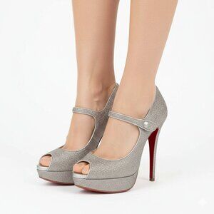 *Christian Louboutin Bana 140mm Glitter Minispecchio Heels – Silver – Size 36.5